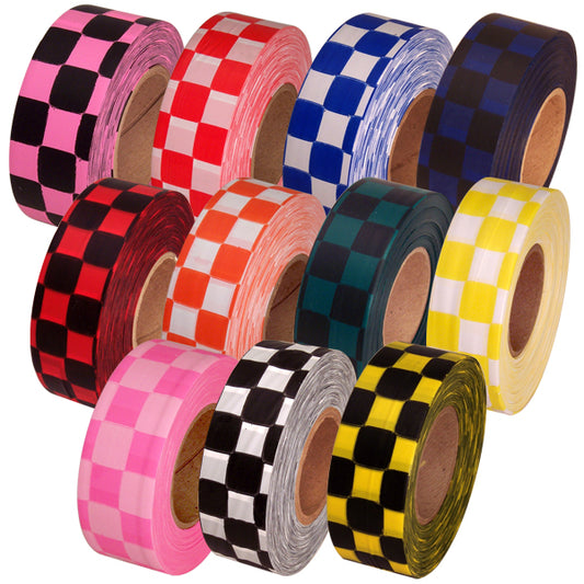 11 Patterns to choose from Checkerboard Flagging Tape 1 3/16" x 300 ft Roll Non-Adhesive Fluorescent Colors are 150 ft